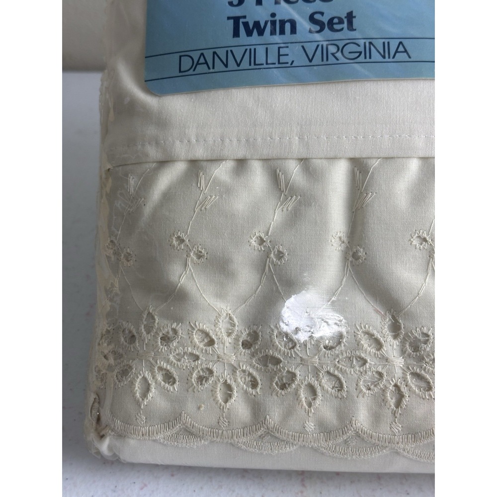 Vintage Dan River RACHEL'S LACE 3pc Twin Sheet Set Off-White Cottagecore NEW
